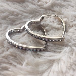 Sterling Silver Rhinestone Heart Hoops
